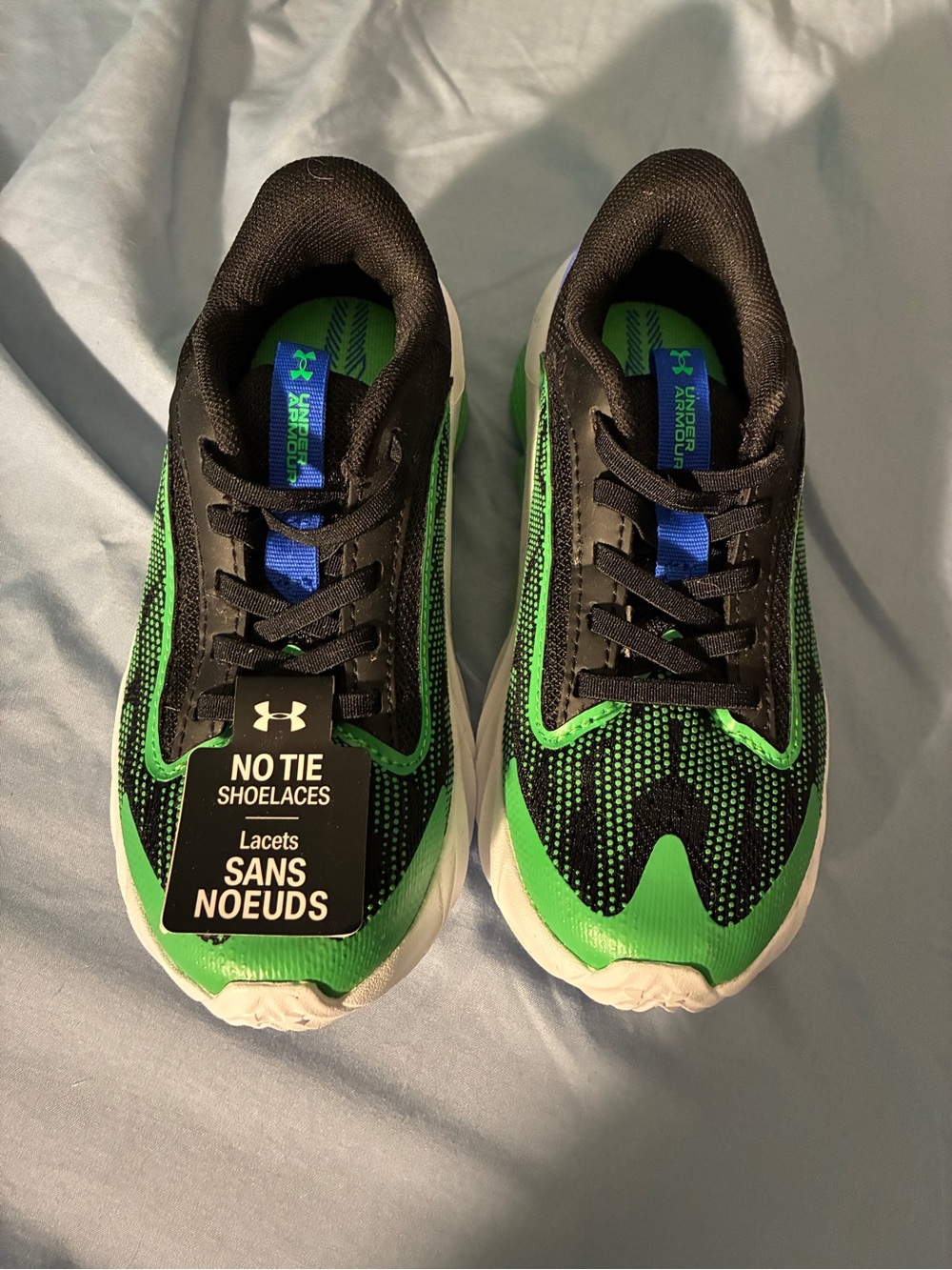 Under Armour Kids Green & Black No-Tie Sneakers with Blue Accents